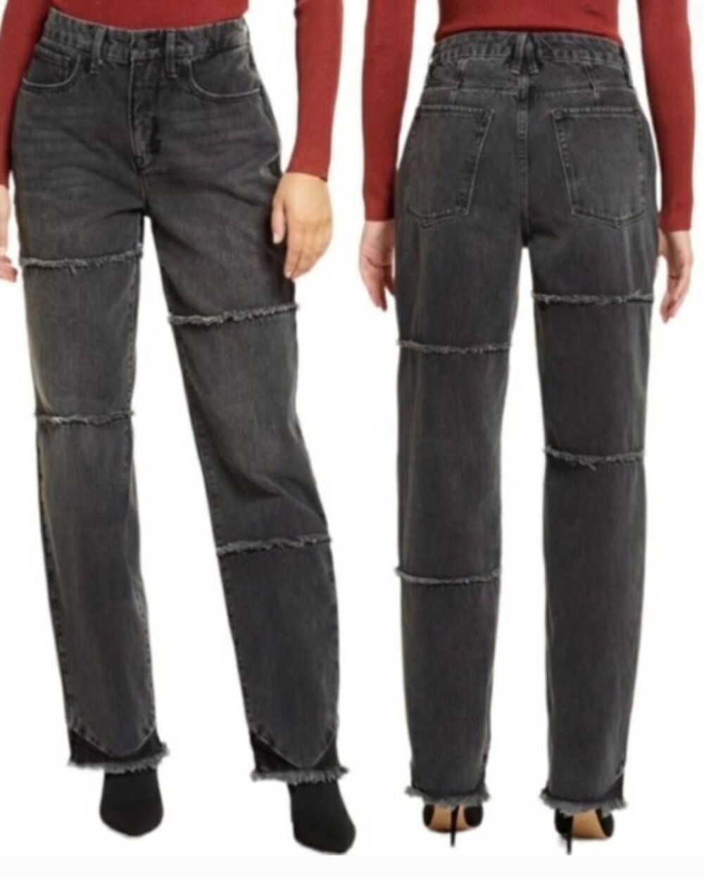 Good American Women's Good '90s Frayed Seam Raw Hem Black Jeans Sz 4/27